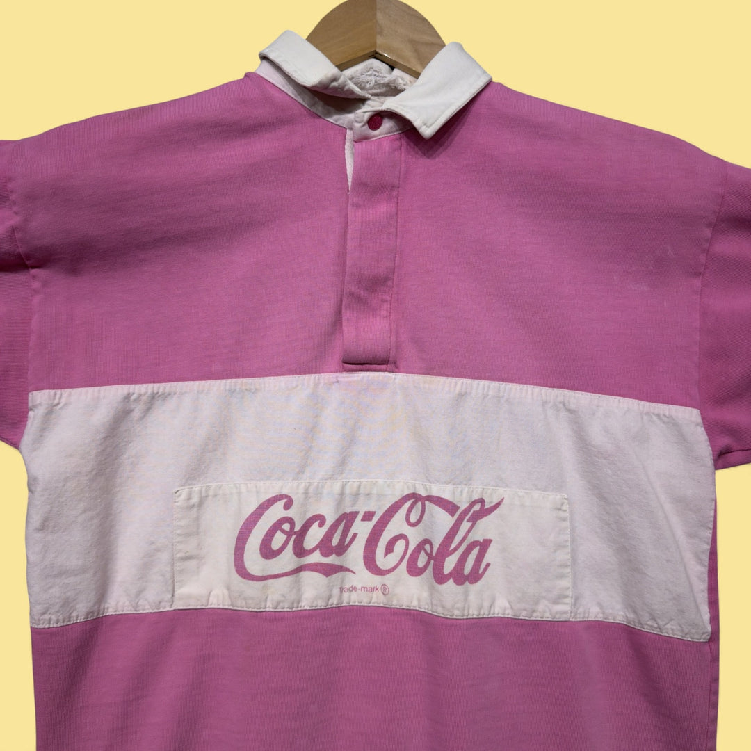 Vintage Coca Cola 80s Pink Polo Shirt Size Medium