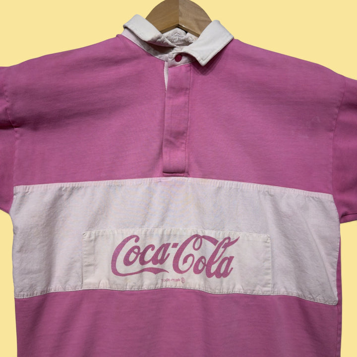 Vintage Coca Cola 80s Pink Polo Shirt Size Medium