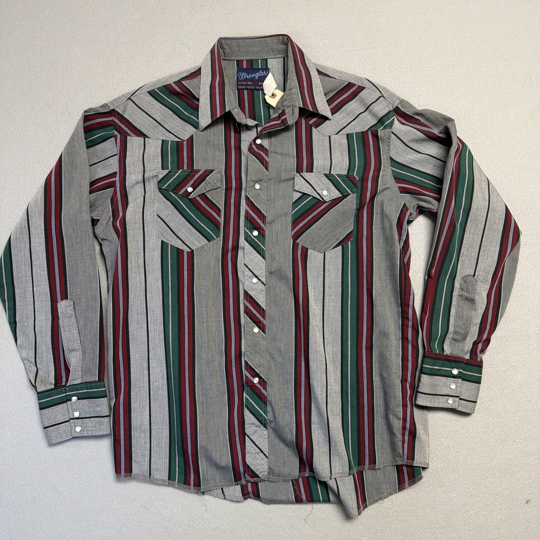 Vintage Wrangler Striped Pearl Snap Button Down Shirt Size Large