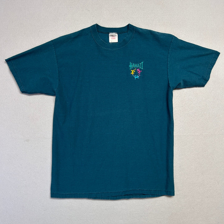 Vintage Hawaii Embroidered Gecko Micro Stripe T Shirt Size XL
