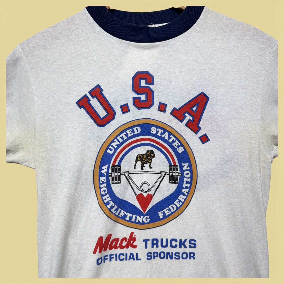 Vintage Mack Trucks USA WeightLifting  80s T Shirt Size Small