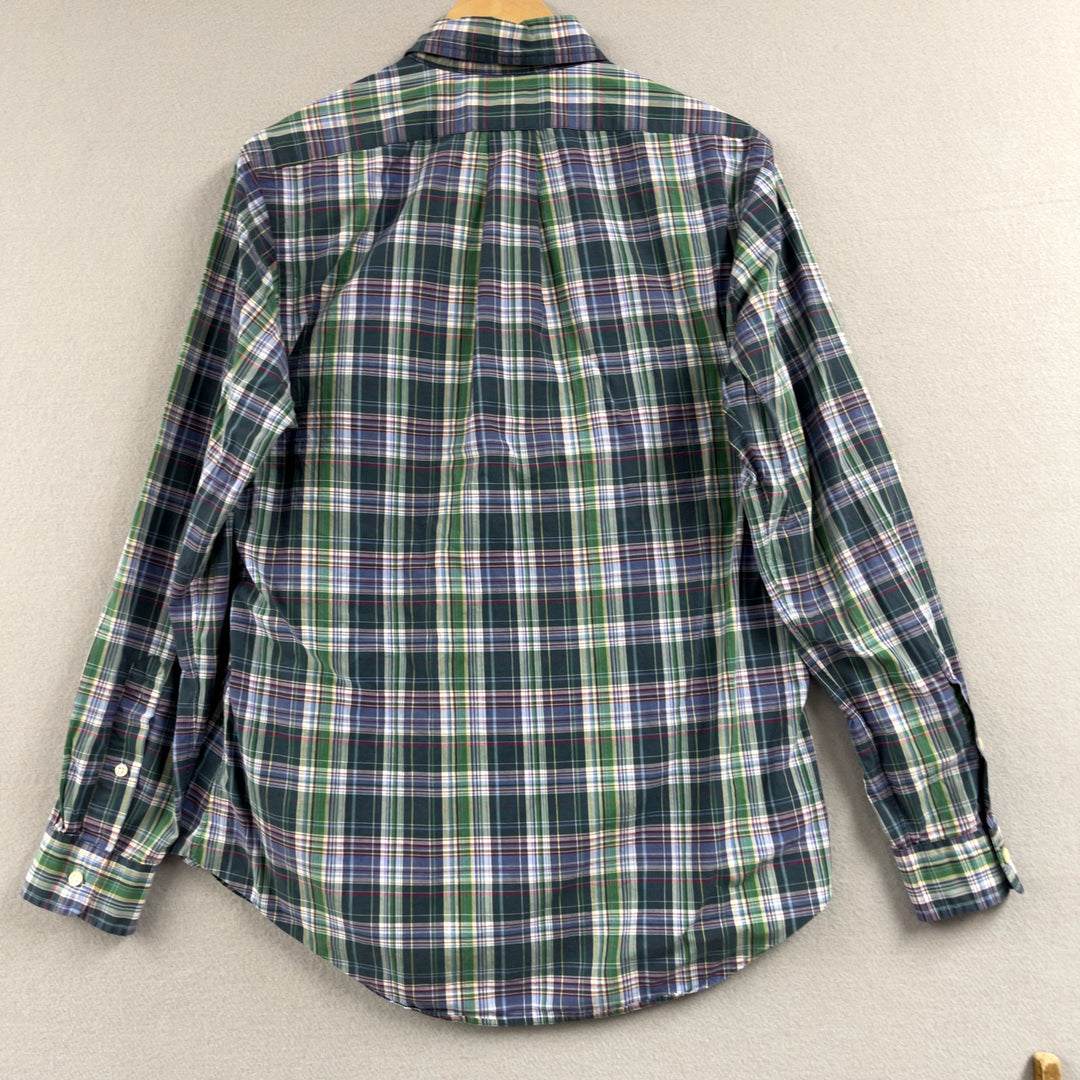 Men's Polo Ralph Lauren Green Blue Plaid Button Down Shirt Size Medium