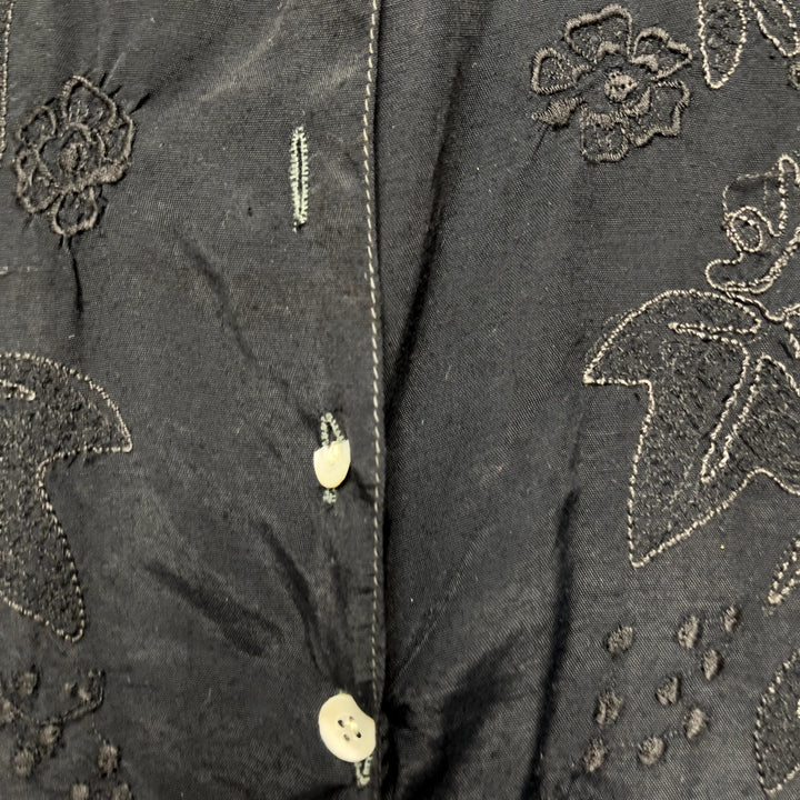 90s Simple Standards Women's Black Floral Embroidered Button Down S