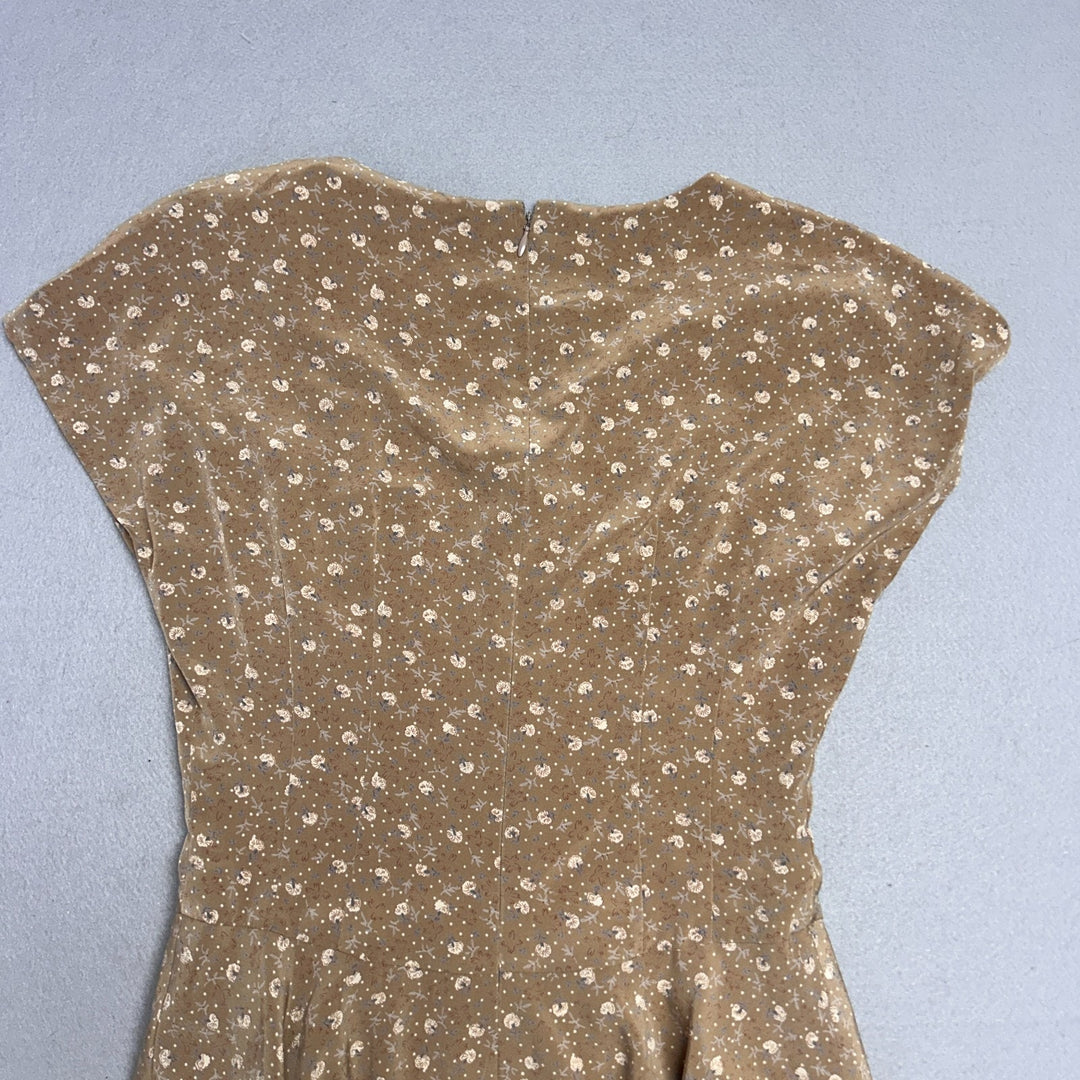 Petit Carina Brand Brown Floral Print Maxi Summer Evening Dress Size 8 (Medium)
