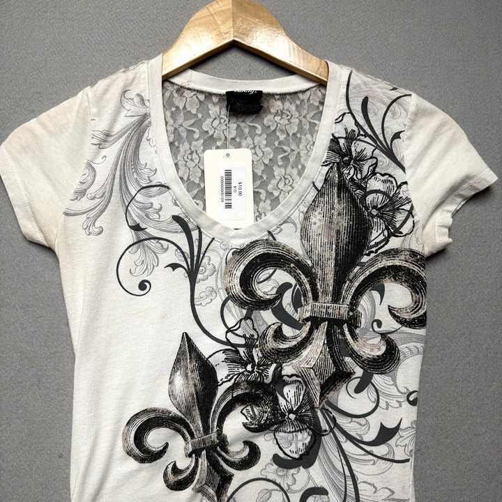 Vintage Vanity Lace Back Y2K T Shirt Size XS