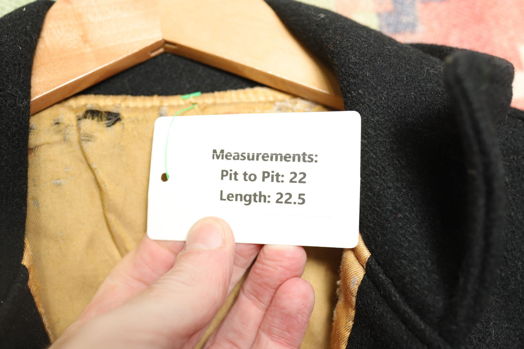 1960s Vintage G Letterman  Jacket Black and Gold Medium Ringer 60s VTG True