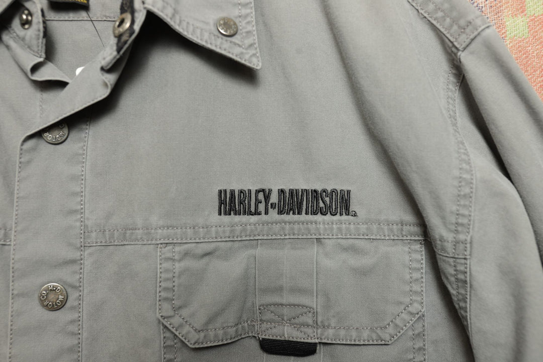 Harley Davidson Vintage Gray Long Sleeve Shirt Large 2000s Biker Skull