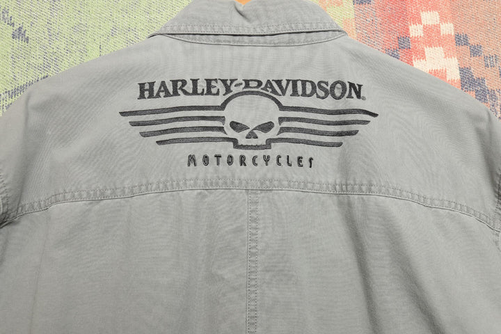 Harley Davidson Vintage Gray Long Sleeve Shirt Large 2000s Biker Skull