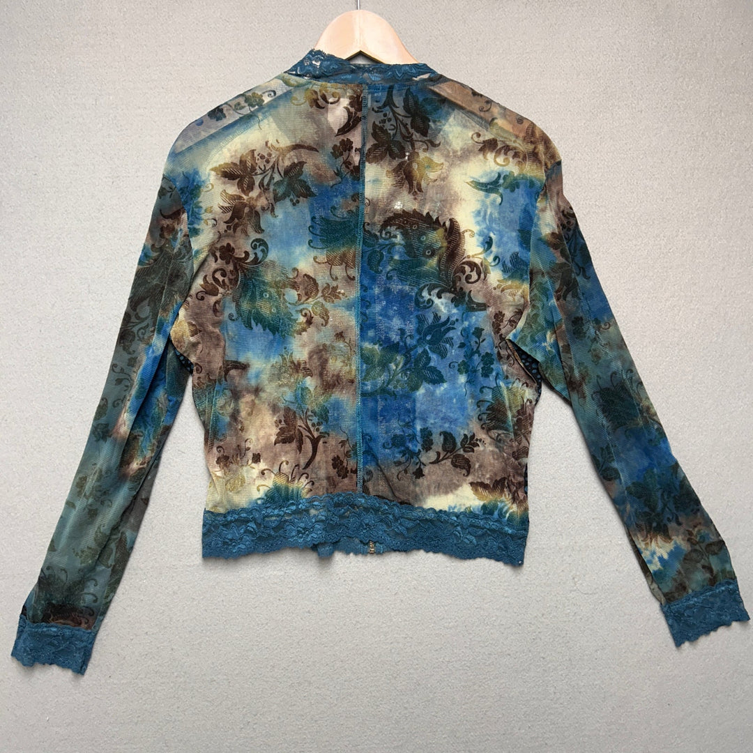 Y2K Women's Jaipur Full Zip Lace Floral Blouse Top Large