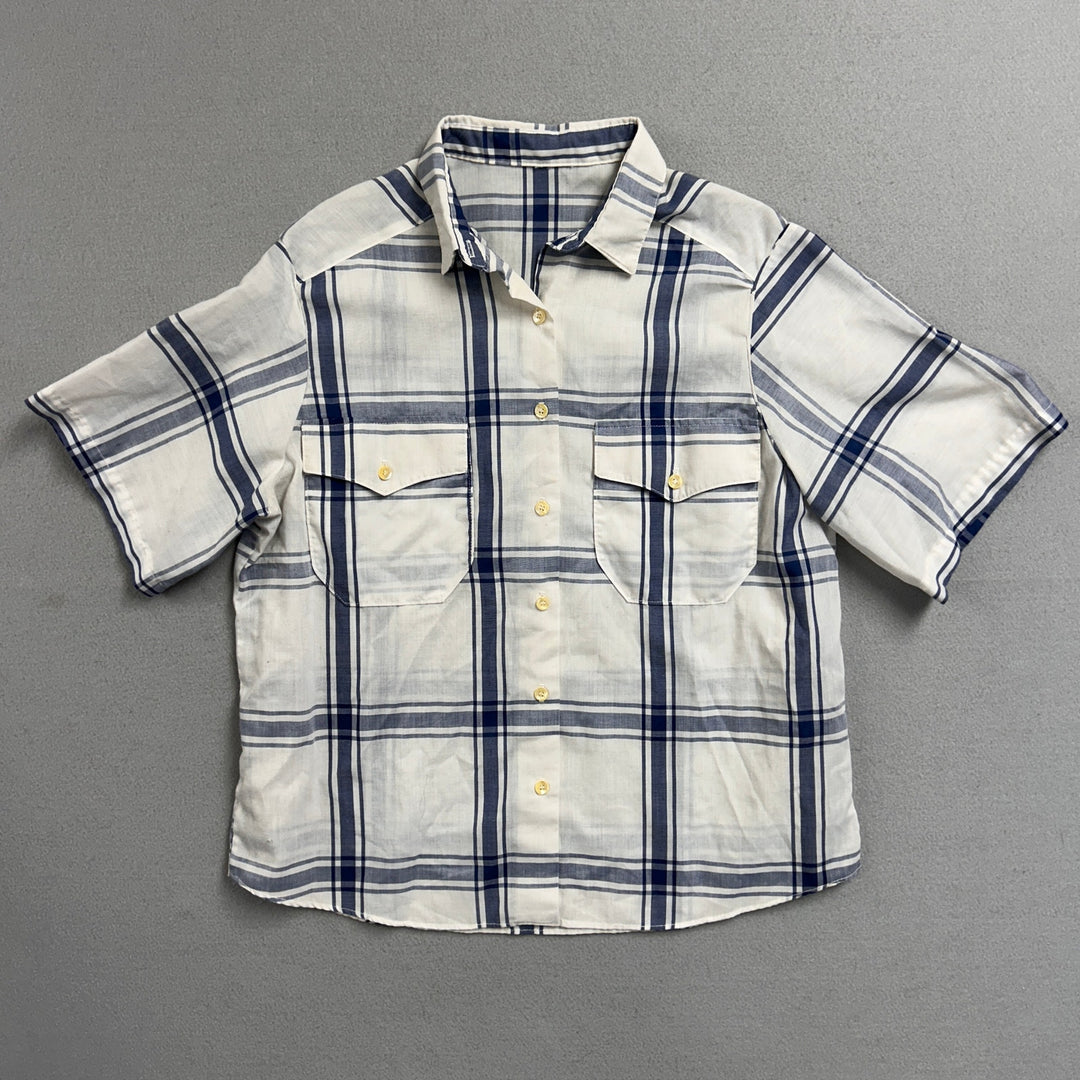 Vintage 90's Blue Plaid Double Pocket Button Up Shirt Medium