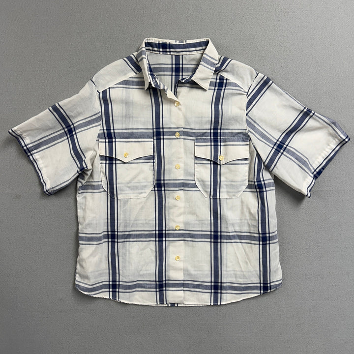 Vintage 90's Blue Plaid Double Pocket Button Up Shirt Medium