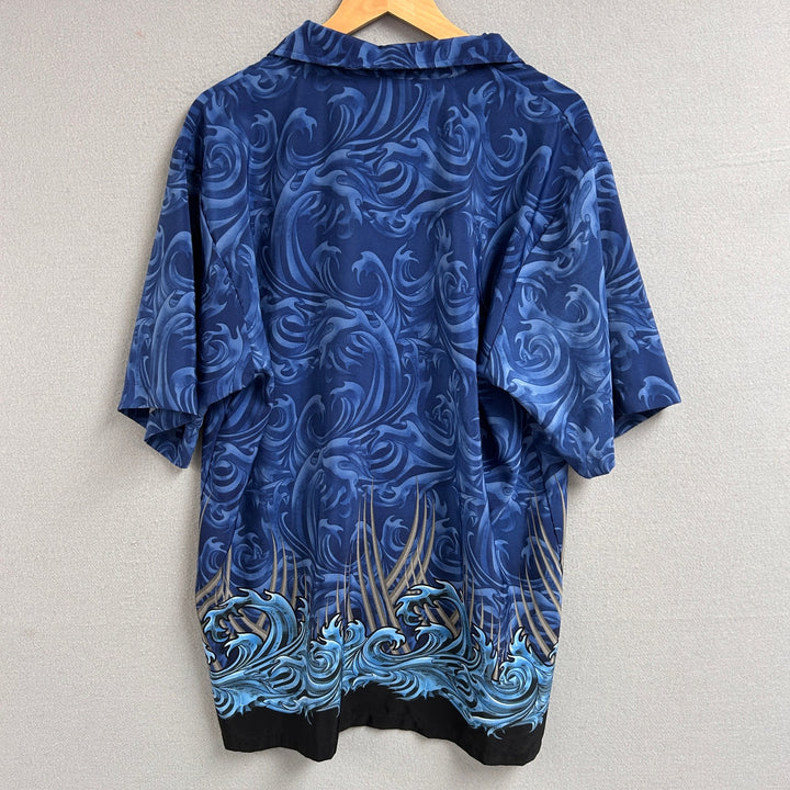 Vintage Japanese Kanji Polyester  Y2K Shirt Size Large