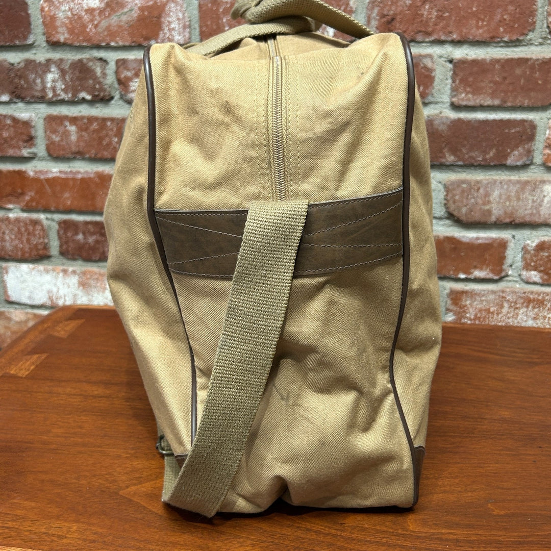 Ralph Lauren Duffle Bag Vintage Tan Canvas and Leather Travel Weekender Bag