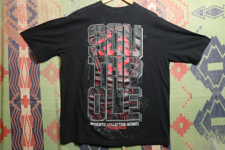 Southpole Vintage Black Spellout T Shirt Large 2000s
