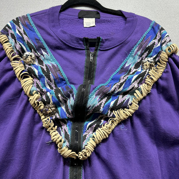 Vintage 90s Purple Western Fringe Zip Up Sweatshirt Size XL
