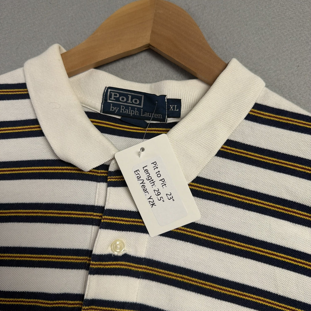 Vintage Ralph Lauren Yellow and White Stripe Polo Shirt Size XL