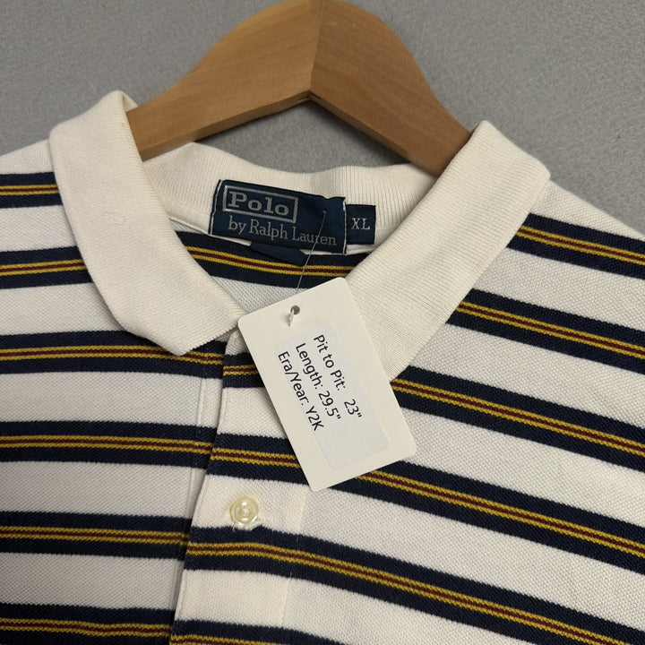 Vintage Ralph Lauren Yellow and White Stripe Polo Shirt Size XL
