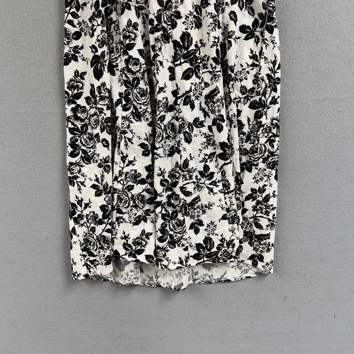 London Times Women's White/Black Floral A-Line Knee Length Linen Dress Size 8