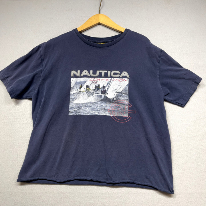 Vintage Nautica competition Cropped Blue T Shirt Size Large