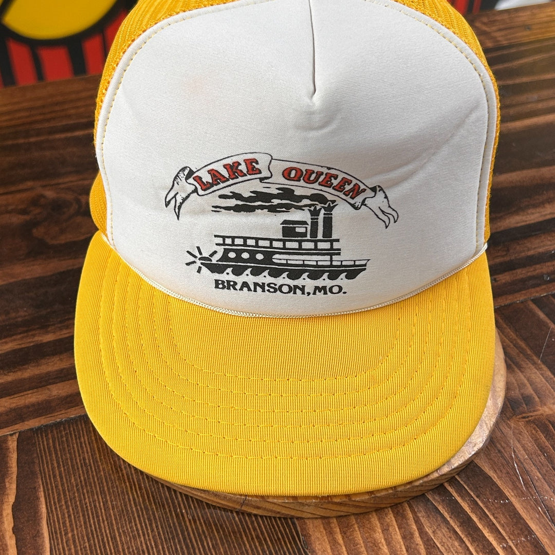 Vintage Lake Queen Branson Missouri River Boat Yellow Meshback Trucker Hat