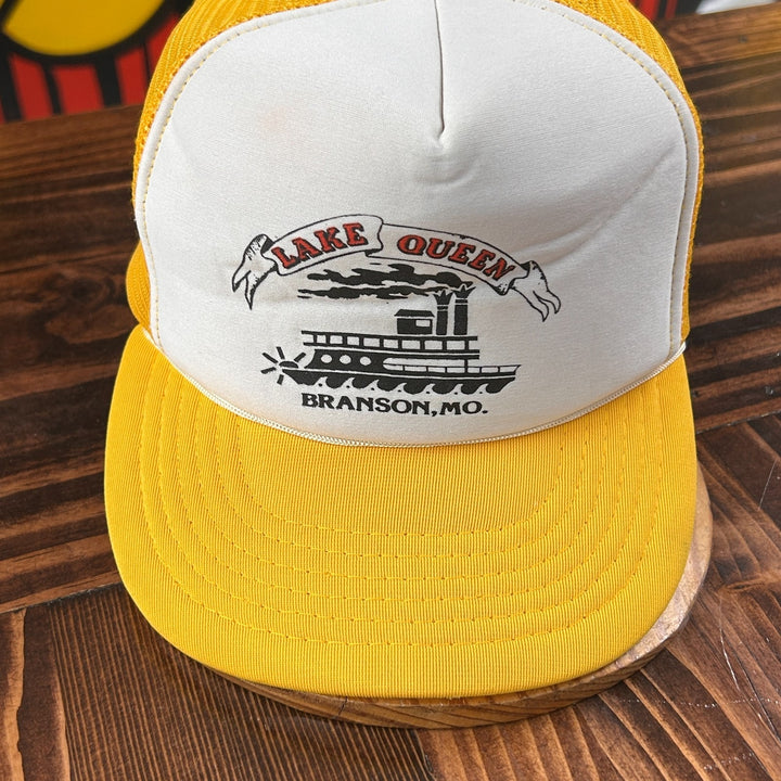 Vintage Lake Queen Branson Missouri River Boat Yellow Meshback Trucker Hat