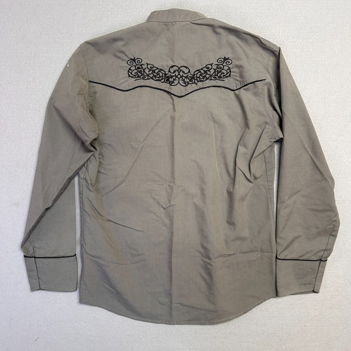 Vintage West Tex Men's Grey Embroidered Western Button-Up Size Large