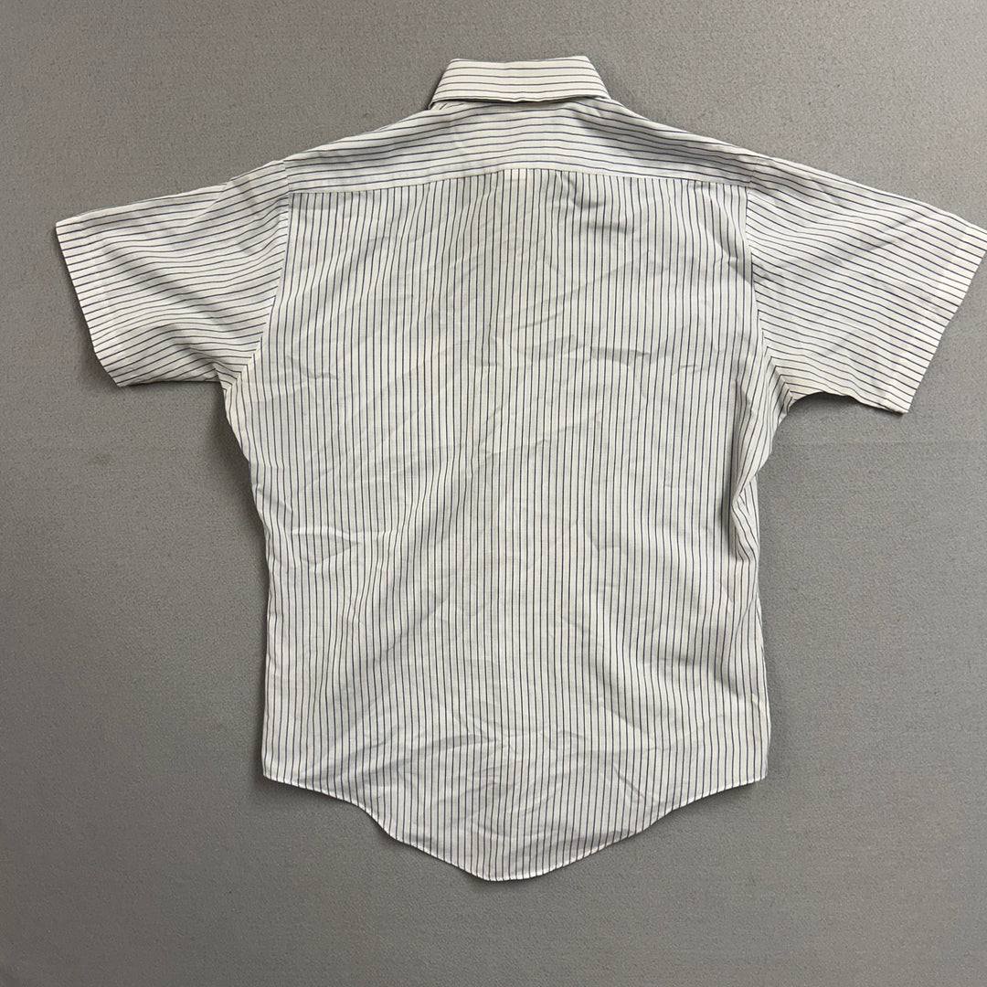 80's Sears Perma Press Blue Pin Stripe White Button Up Large
