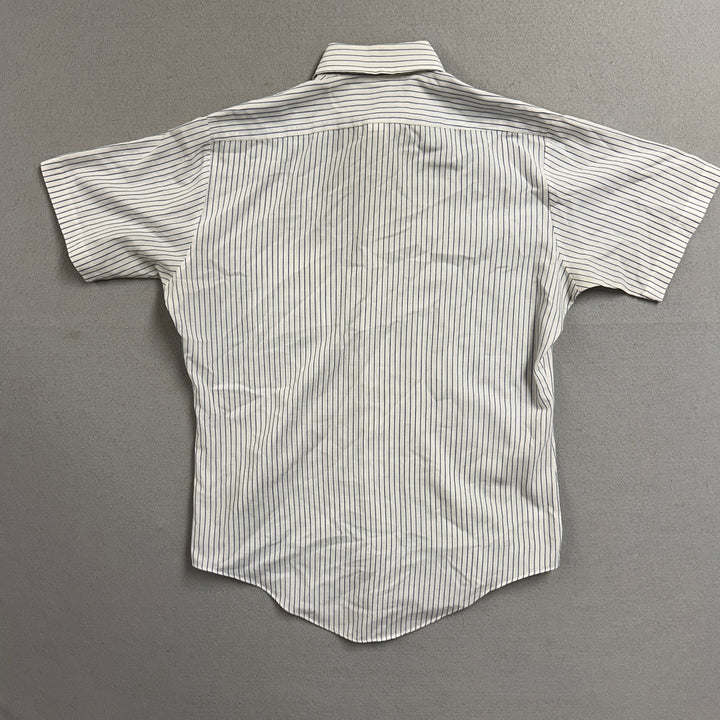 80's Sears Perma Press Blue Pin Stripe White Button Up Large