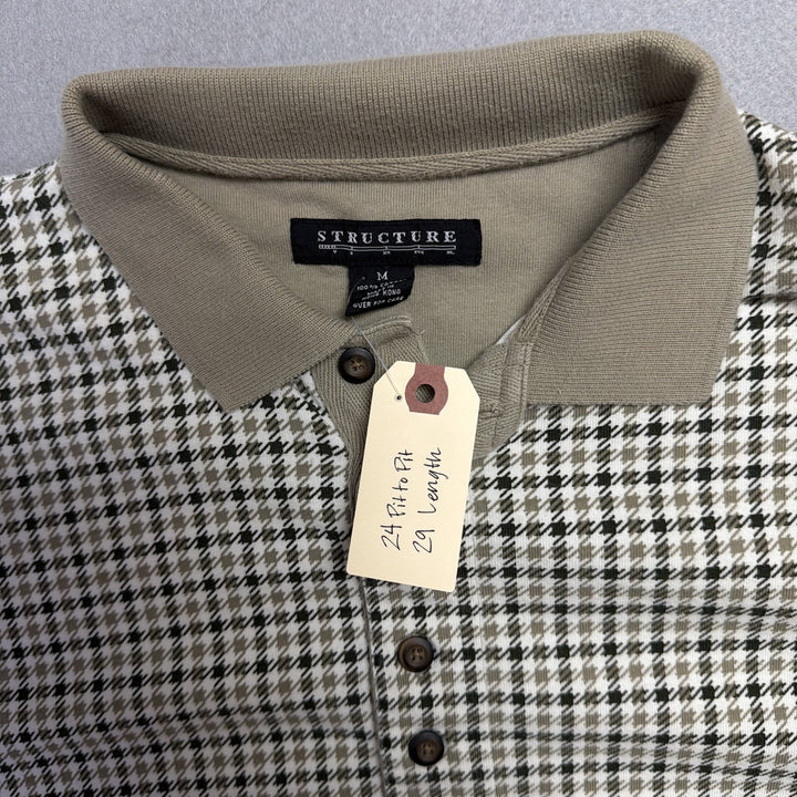 Vintage Structure Houndstooth Polo Shirt Size Medium