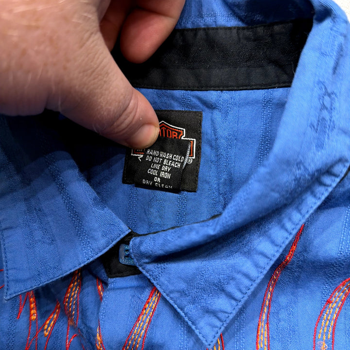 Vintage Harley Davidson Embroidered Flames Y2K Button Up Shirt Size XXL