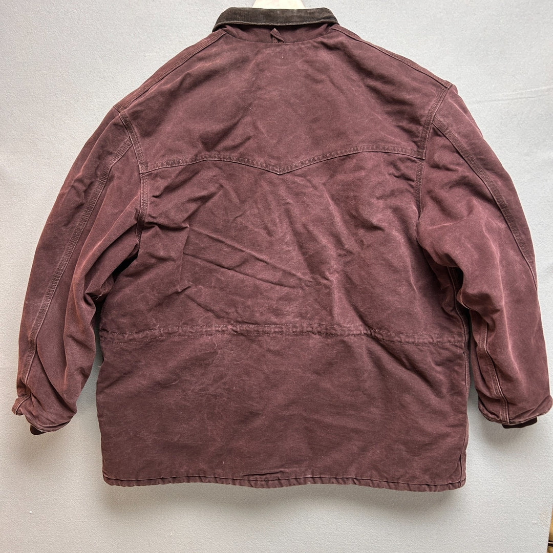 Vintage 90s Carhartt C08BRG Burgundy Barn Jacket Corduroy Collar Size 2XL