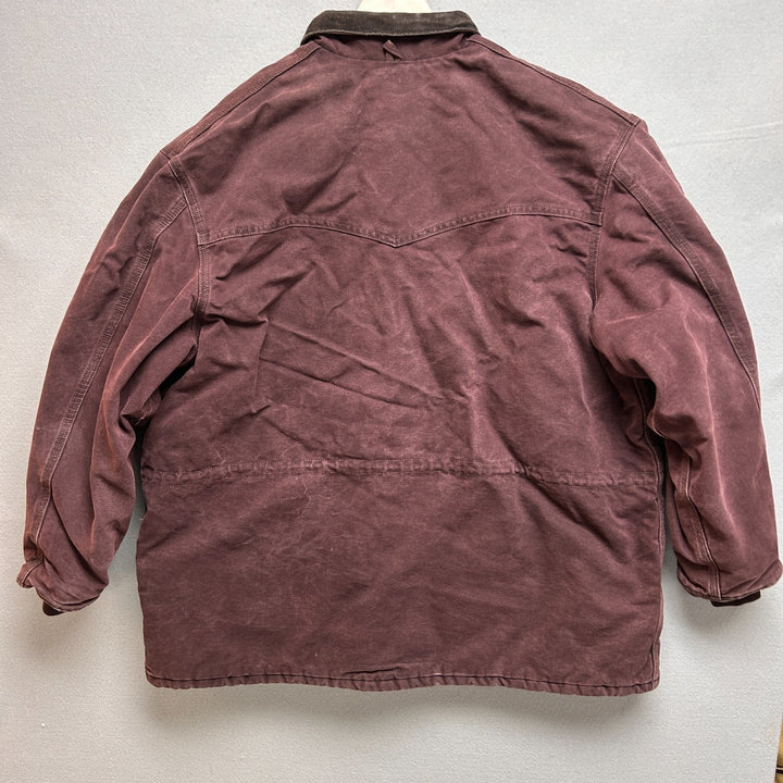 Vintage 90s Carhartt C08BRG Burgundy Barn Jacket Corduroy Collar Size 2XL