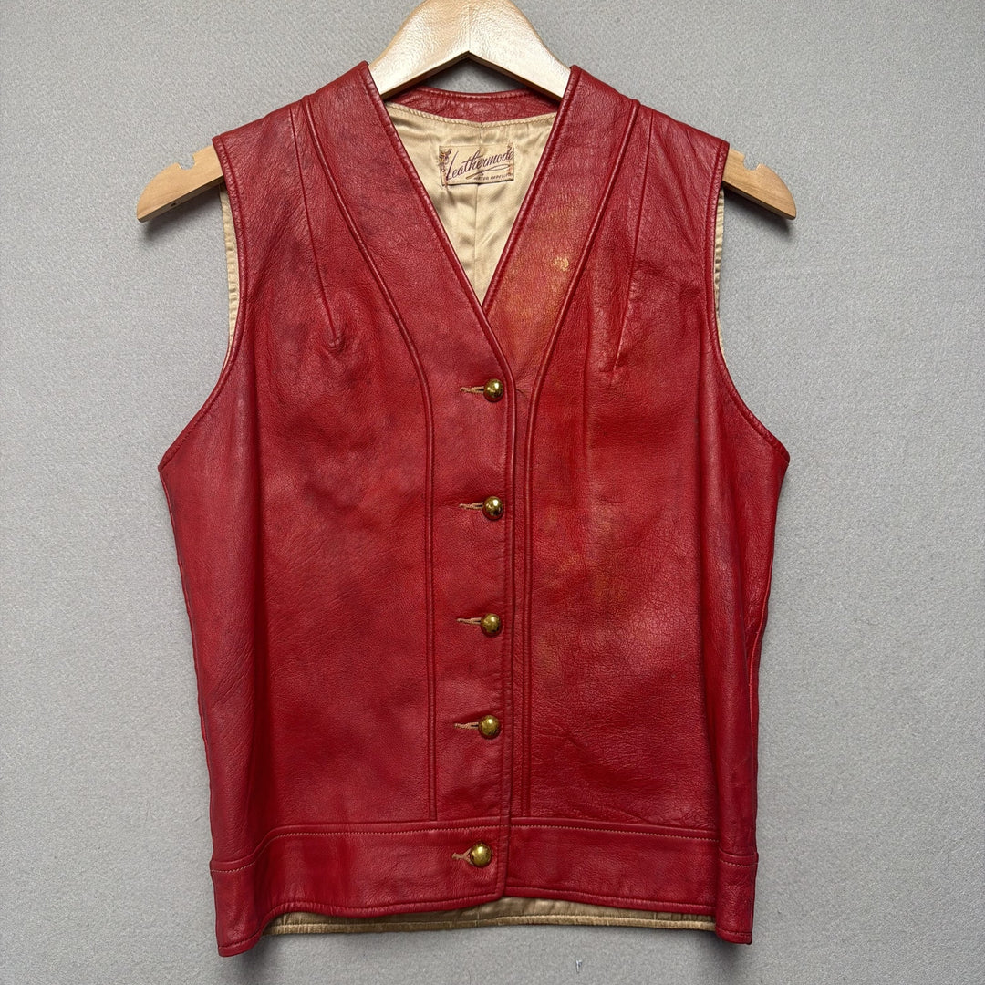 Vintage LeatherMode Red Leather Vest Size Small