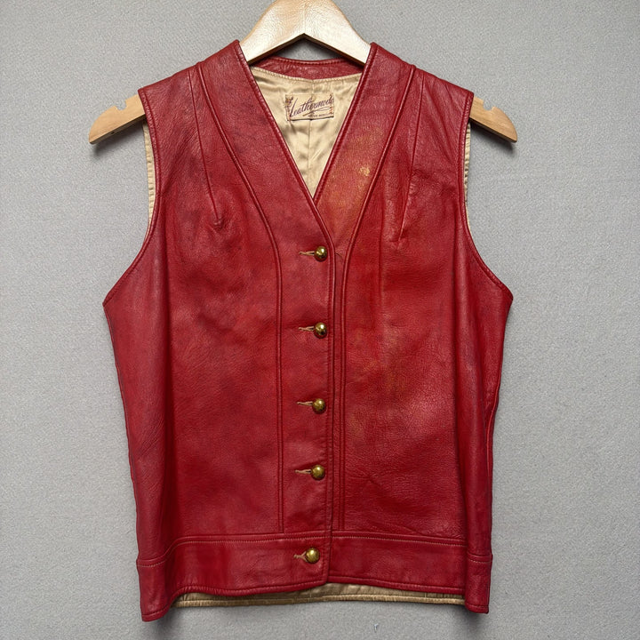 Vintage LeatherMode Red Leather Vest Size Small