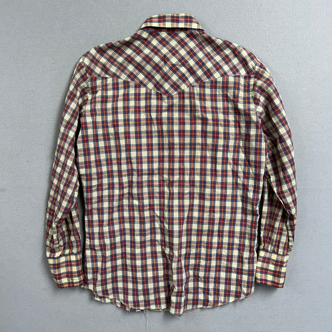 Vintage 90's Frontier Blue Red Plaid Pearl Snap Western Shirt Large
