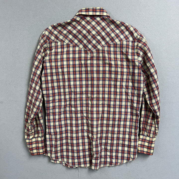 Vintage 90's Frontier Blue Red Plaid Pearl Snap Western Shirt Large