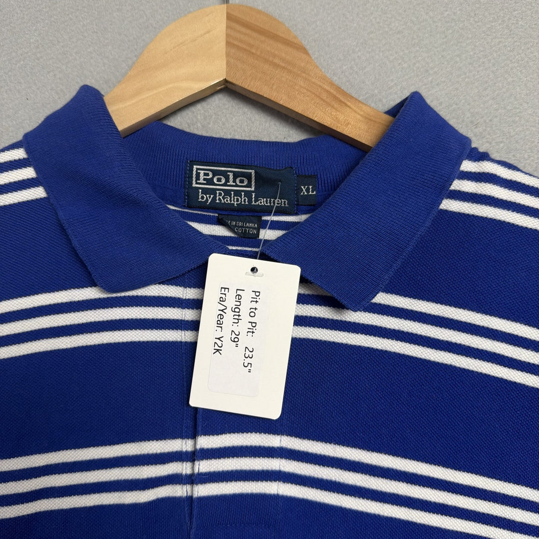 Vintage Ralph Lauren Blue and White Stripe Polo Shirt Size XL