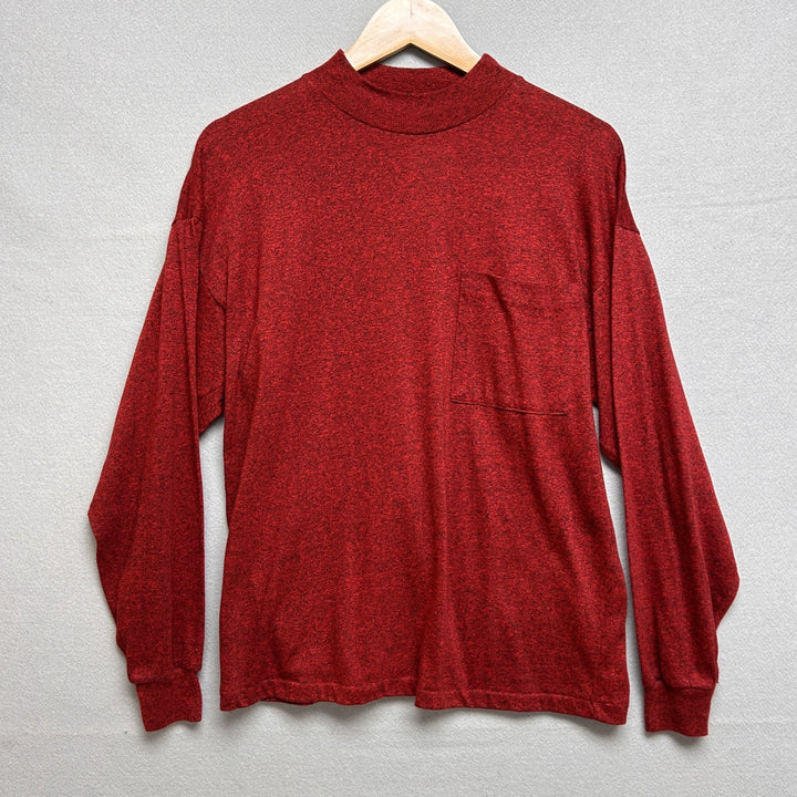 Vintage 90's New Connections Red Heather Long Sleeve Pocket T Shirt Size Medium