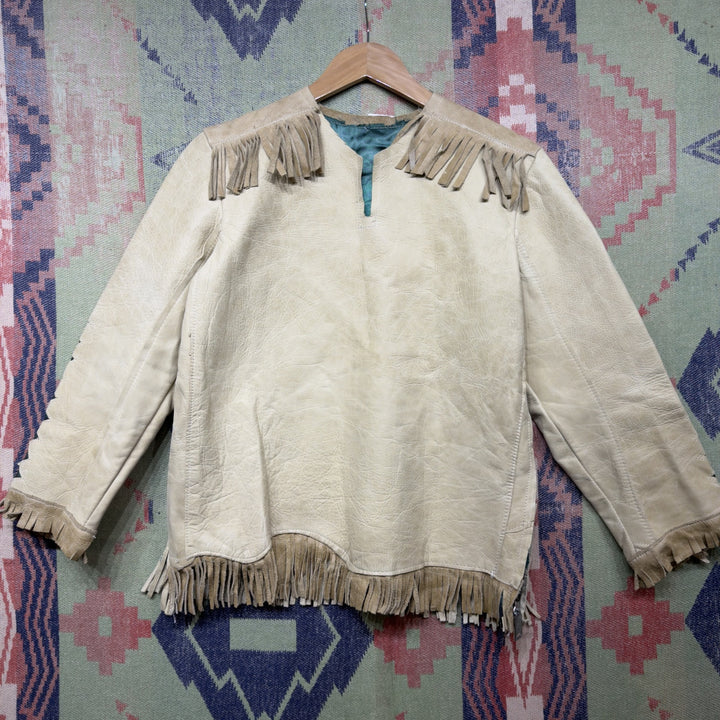 Vintage Handmade Leather Tunic Hippie Jacket Small 70s