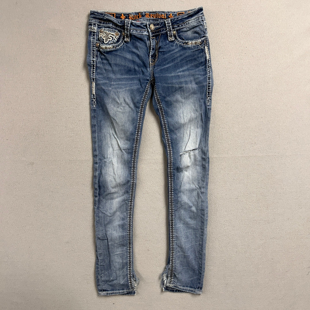 Women's Rock Revival Alost Skinny Jeans 30x30 Big Stitch Y2K