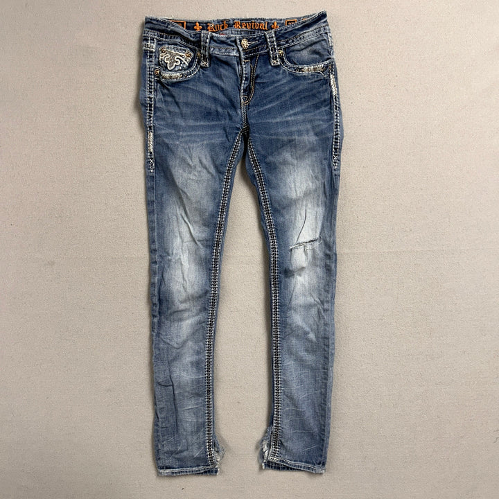 Women's Rock Revival Alost Skinny Jeans 30x30 Big Stitch Y2K