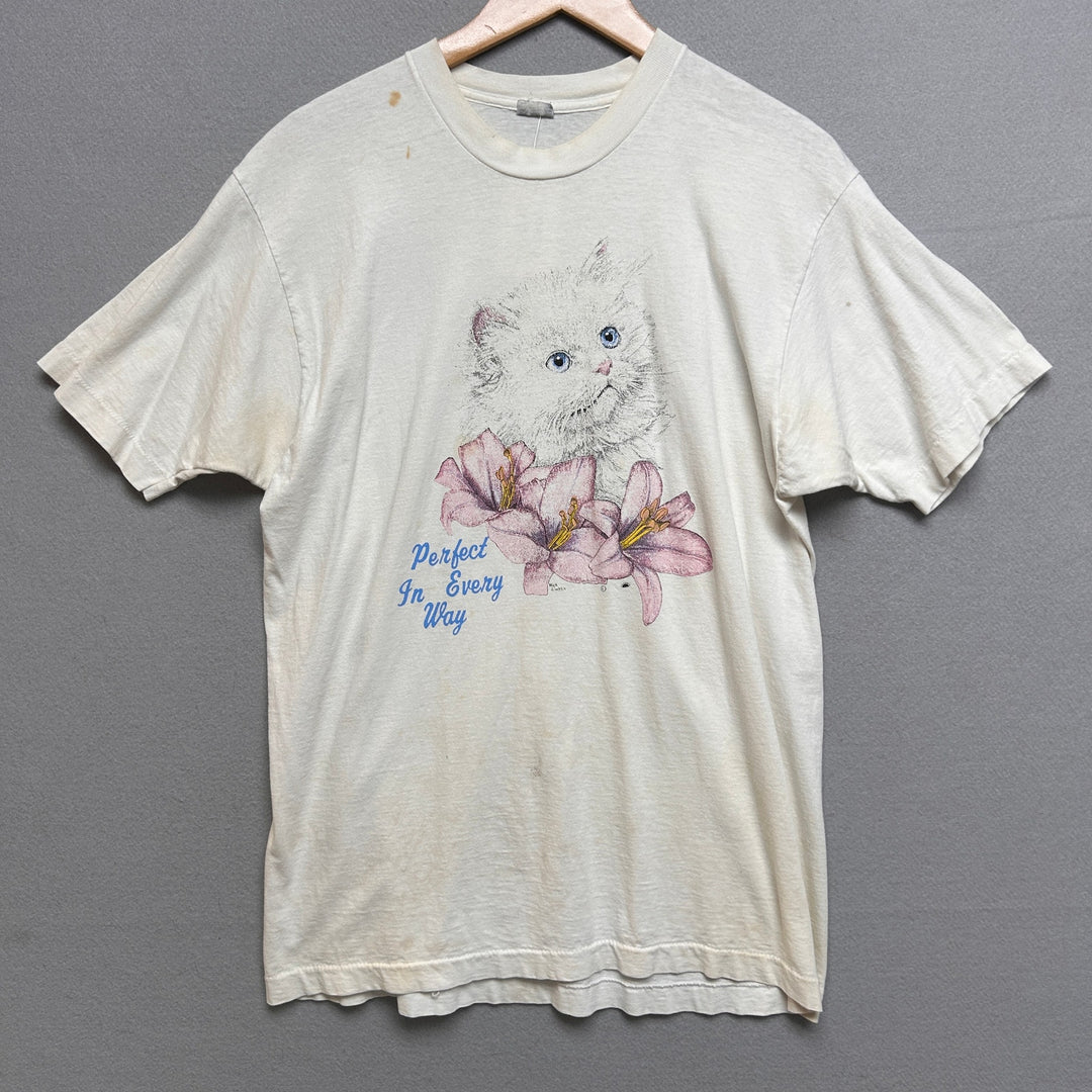 Vintage 90's Kitten Perfect in Every Way Cat Distressed Shirt XL