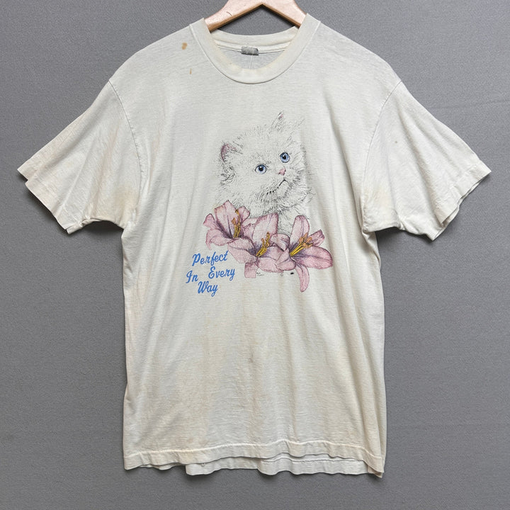 Vintage 90's Kitten Perfect in Every Way Cat Distressed Shirt XL