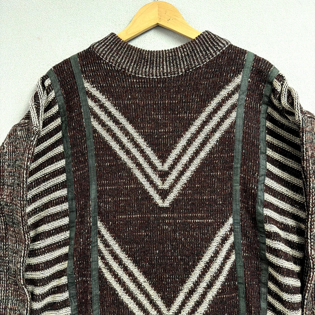 Vintage City Streets Leather Panel Sweater Size Large