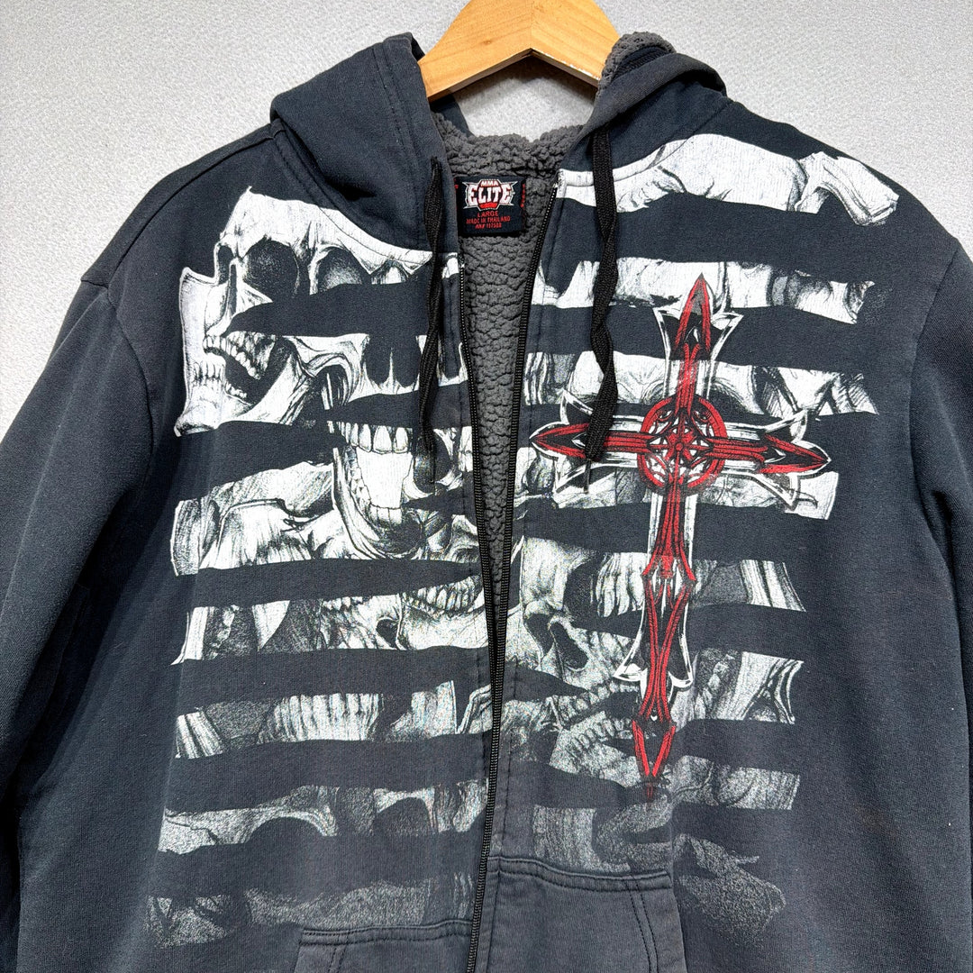 Vintage MMA Elite Skull Hoodie Broken Zipper Size  Large