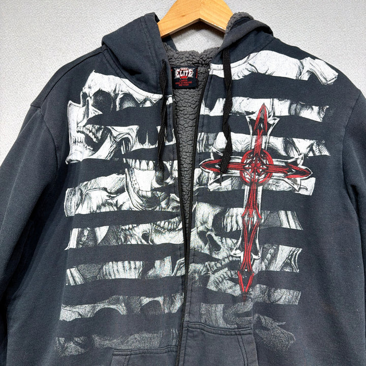 Vintage MMA Elite Skull Hoodie Broken Zipper Size  Large
