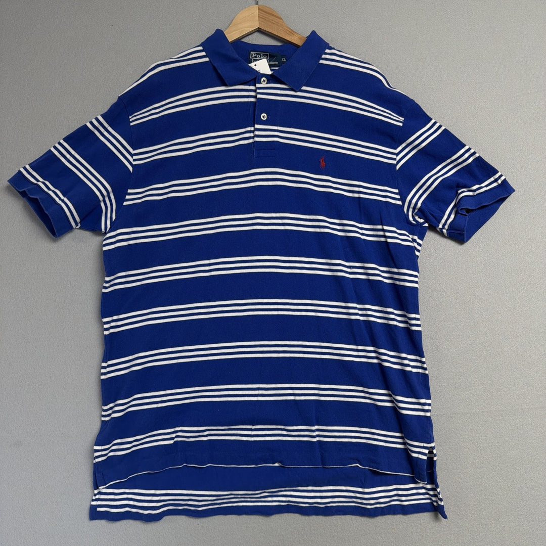 Vintage Ralph Lauren Blue and White Stripe Polo Shirt Size XL