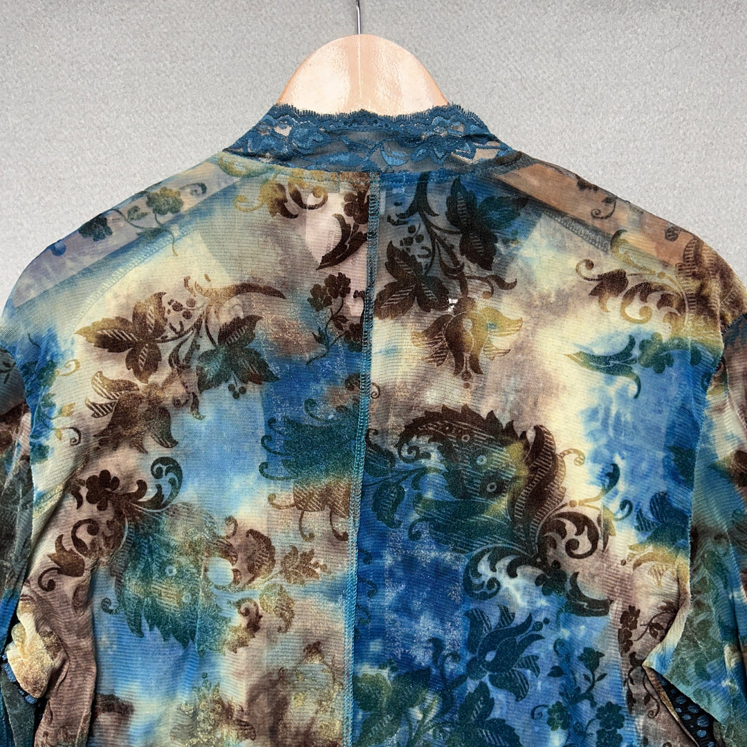 Y2K Women's Jaipur Full Zip Lace Floral Blouse Top Large