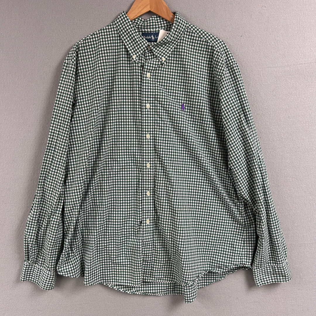 Vintage Polo Ralph Lauren Green Gingham Plaid Shirt Size XXL
