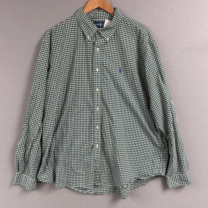 Vintage Polo Ralph Lauren Green Gingham Plaid Shirt Size XXL